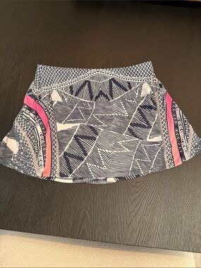 Lucky in Love Navy & White Geometric Athletic Skort with Pink Accents